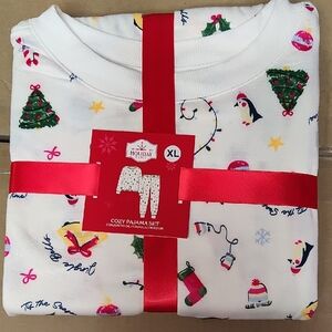NWT Holiday Time Pajama Set - White with Festive Print